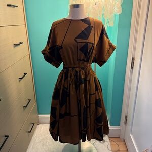 Black Crane Teak and Black Dress with Abstract Print